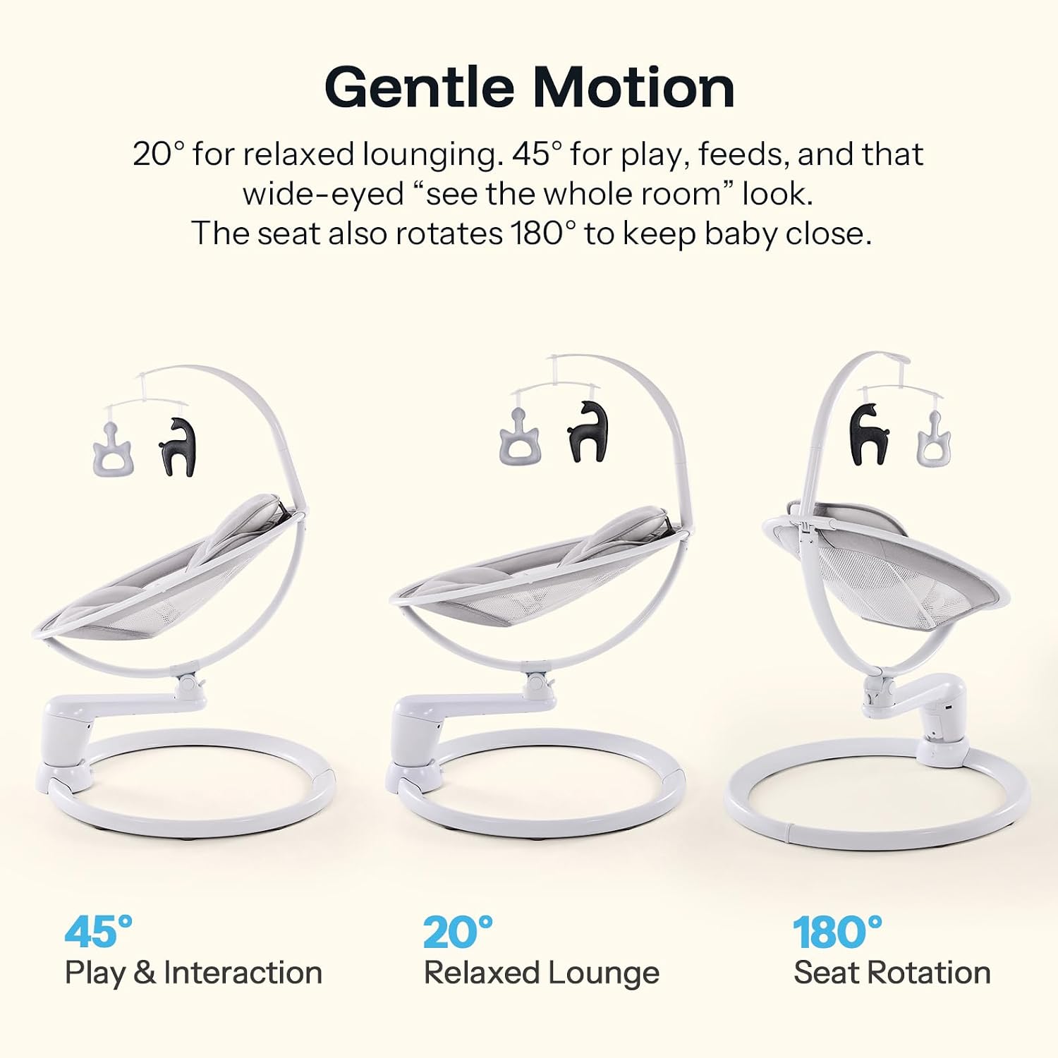HARPPA Weddell Plus Electric Baby Swings for Infants and Newborns, Eye-Level Baby Swing 5 Speeds and Remote Control 10 Built-in Melodies, 2 Seat Positions & 180° Rotation for Indoor Use, Light Gray