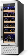 Tylza 12' Wine Cooler Refrigerator, 18 Bottles Wine Fridge Built-in or Freestanding with Stainless Steel & Double-Layer Tempered Glass Door, Compressor Fast Cooling, Low Noise and No Fog, Mini Fridge
