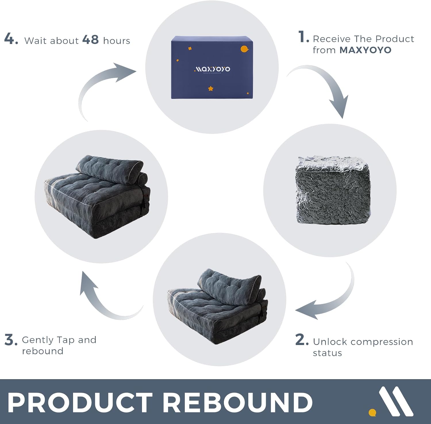 MAXYOYO Folding Sofa Bed, Convertible Sleeper Chair with Pilow Foldable Mattress with Back Support, Portable Fold Out Chair Bed Comfy Floor Sofa Lounge for Living Room Bedroom, Dark Grey, Double