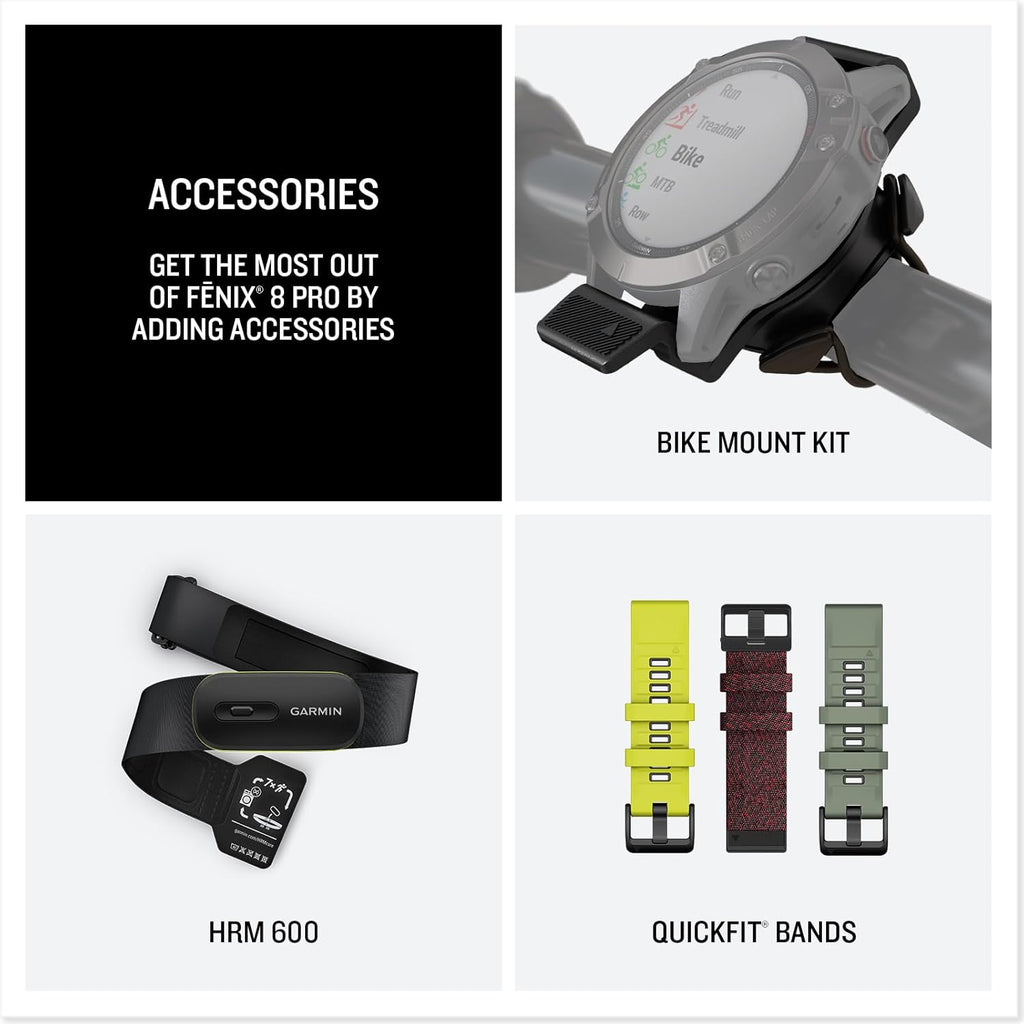 Garmin Fenix 8 Pro, 47mm, AMOLED Display, Multisport Fitness GPS Smartwatch, Sapphire, Titanium with Graphite/Black Silicone Band Wilderness Bundle with inReach Mini 2 Satellite Communicator and More