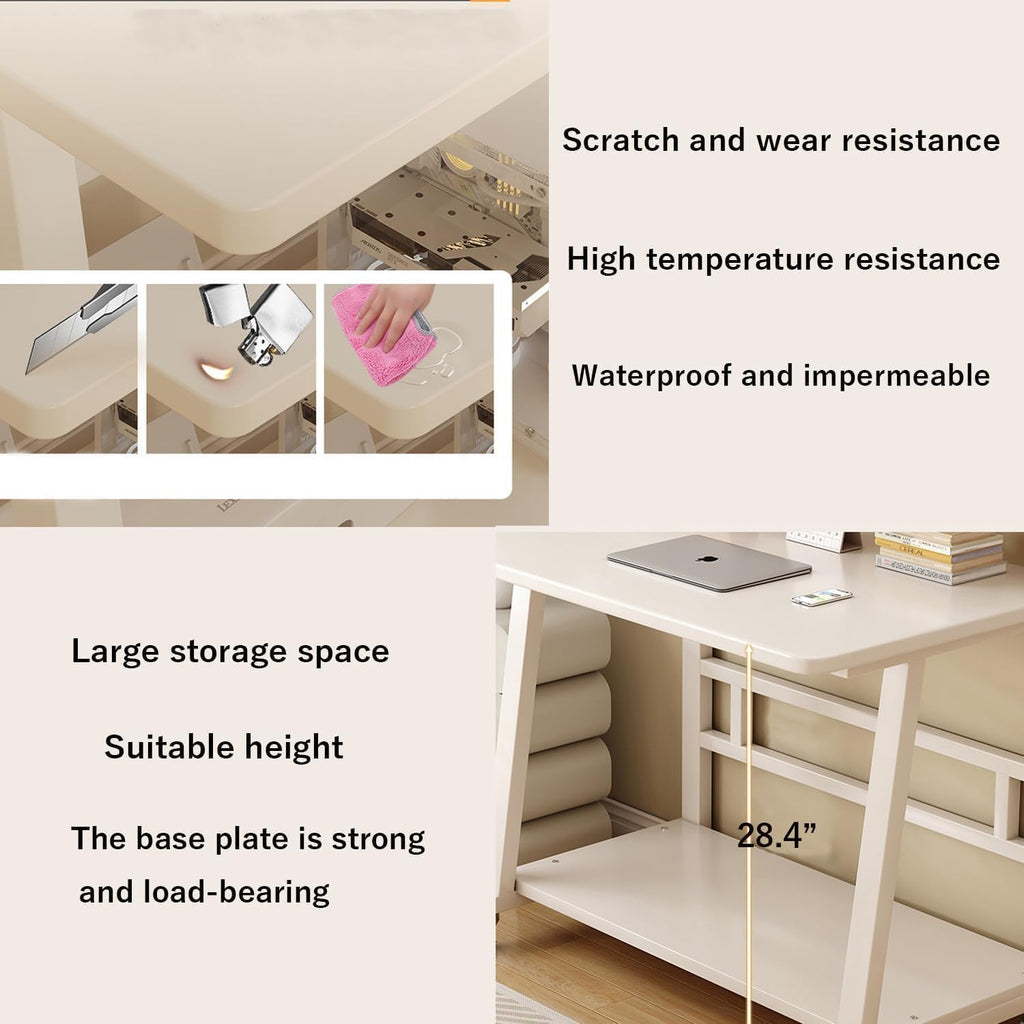 47.2 Inch Compact Rolling Computer Desk with Tier Worktable & Lockable Wheels, Small Computer Desk, Small Desk for Bedroom, Mobile Writing Workstation Easy Assembly for Home Office Small Spaces