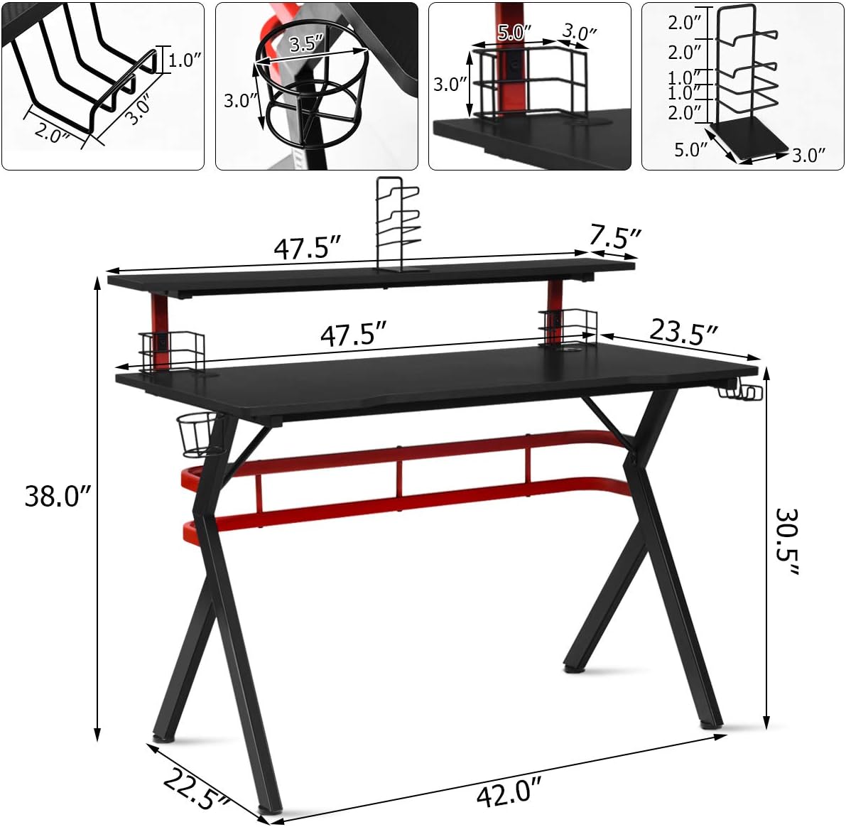Tangkula Gaming Desk and Chair Set, Ergonomic Gamer Desk & Racing Chair Set Cup Holder, Headphone Hook, Handle Rack & Monitor Stand, Massage & Headrest, Home Office Computer Desk Chair Set (Red)