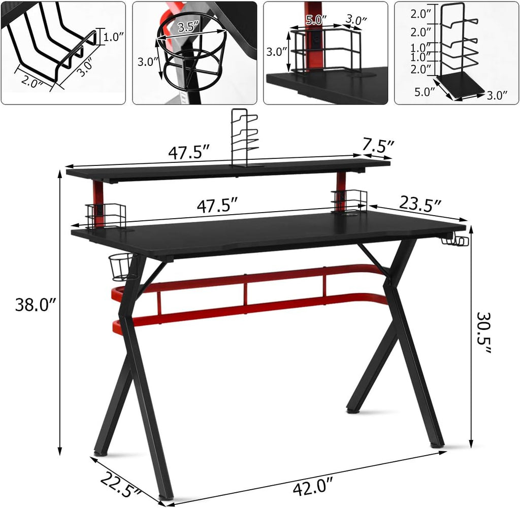 Tangkula Gaming Desk and Chair Set, Ergonomic Gamer Desk & Racing Chair Set Cup Holder, Headphone Hook, Handle Rack & Monitor Stand, Massage & Headrest, Home Office Computer (Blue)