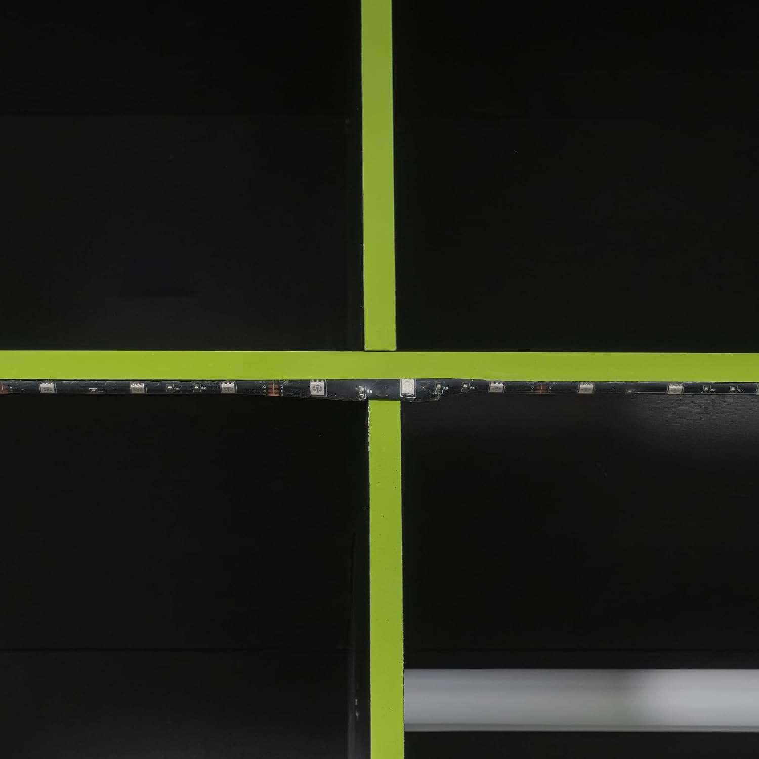 Merax Wood Loft Bed with Desk, Open Wardrobe, Storage Compartments and RGB Lights, Full Size, Green