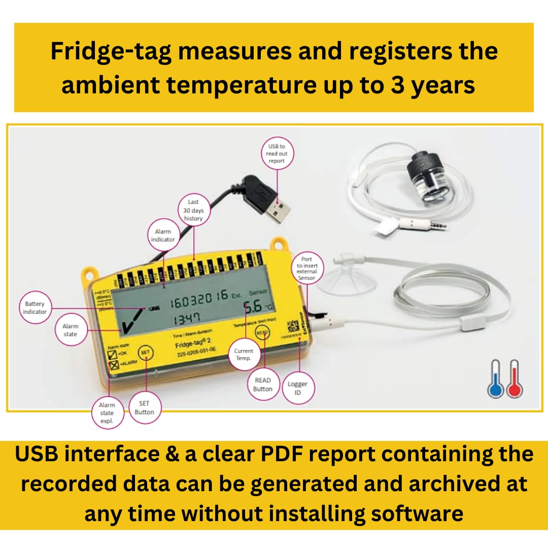 Fridge-tag 2 L (Refrigeration Version), Temperature Data Logger, Monitor with Sensor and Alarm