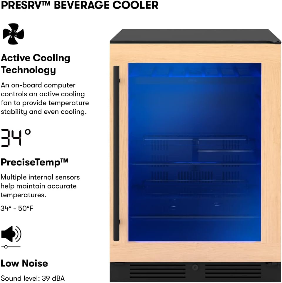 Zephyr Presrv 24 Inch Panel Ready Single Zone Beverage and Wine Fridge 7 bottles, 108x12oz cans Under Counter, Built In Cooler (handle sold separately, wood panels not included)
