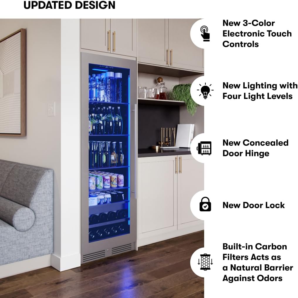 Zephyr 24 Inch Wine Fridge & Beverage Refrigerator Single Zone Full Size - Tall Wine Cooler Cellars Large Bar Drink Cabinet Freestanding with Glass Door - 266x12oz cans & 14x750 ml bottles