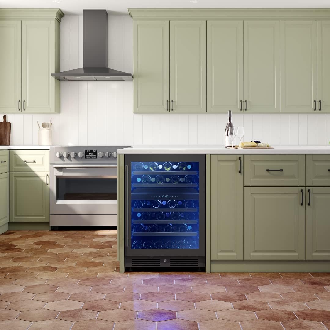 Zephyr Presrv 24' Wine Fridge Dual Zone Under Counter - Countertop Mini Wine Cooler Cellars Small Cabinet Wine Refrigerator Home Bar Chiller Freestanding with Glass Door Black, 45 Bottles 750ml