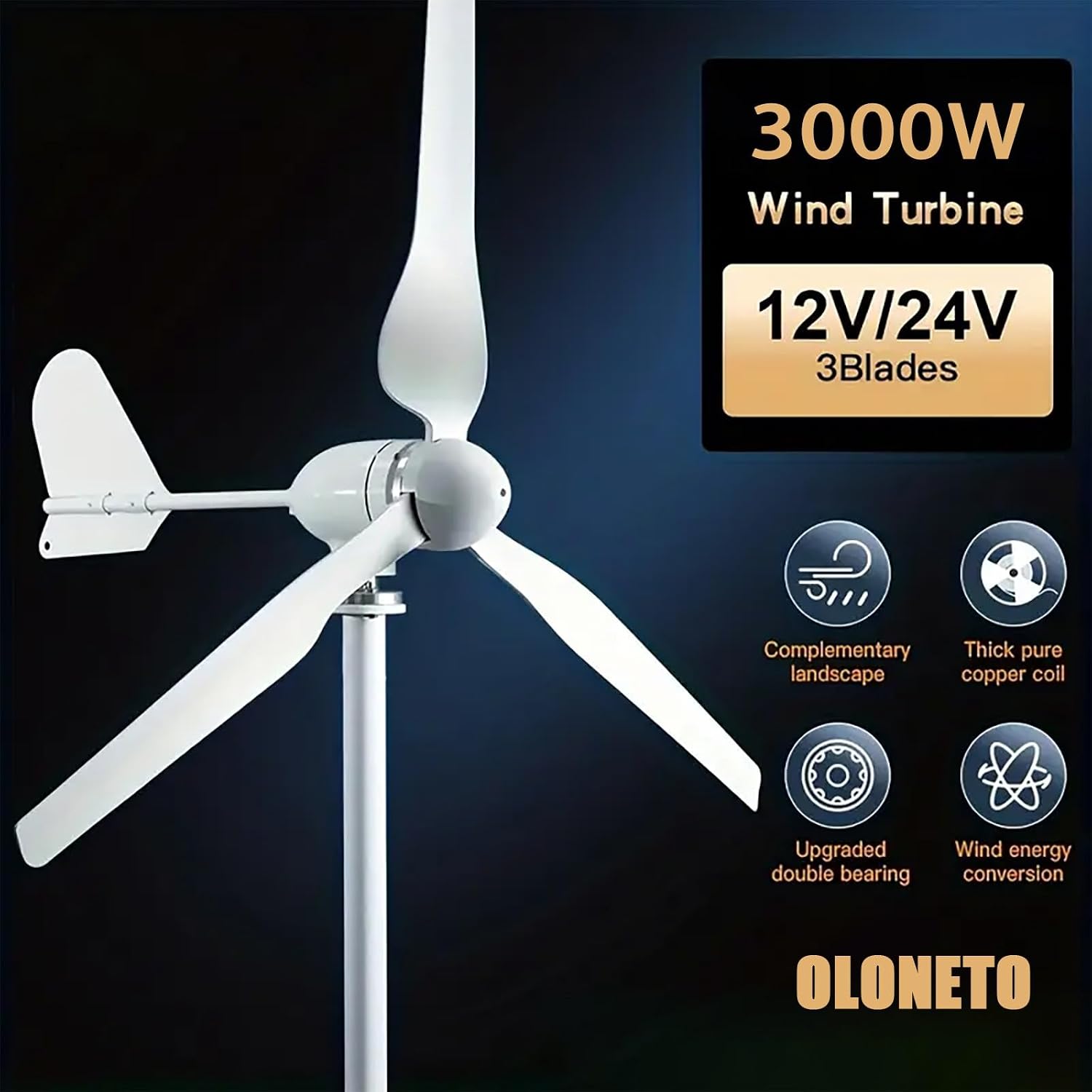 3000W Wind Turbine Generator Kit 12V 24v 48v Free Energy Windmill Horizontal Axis Wind Turbine Home Three Phase Generator Maglev Breeze Start(12V)