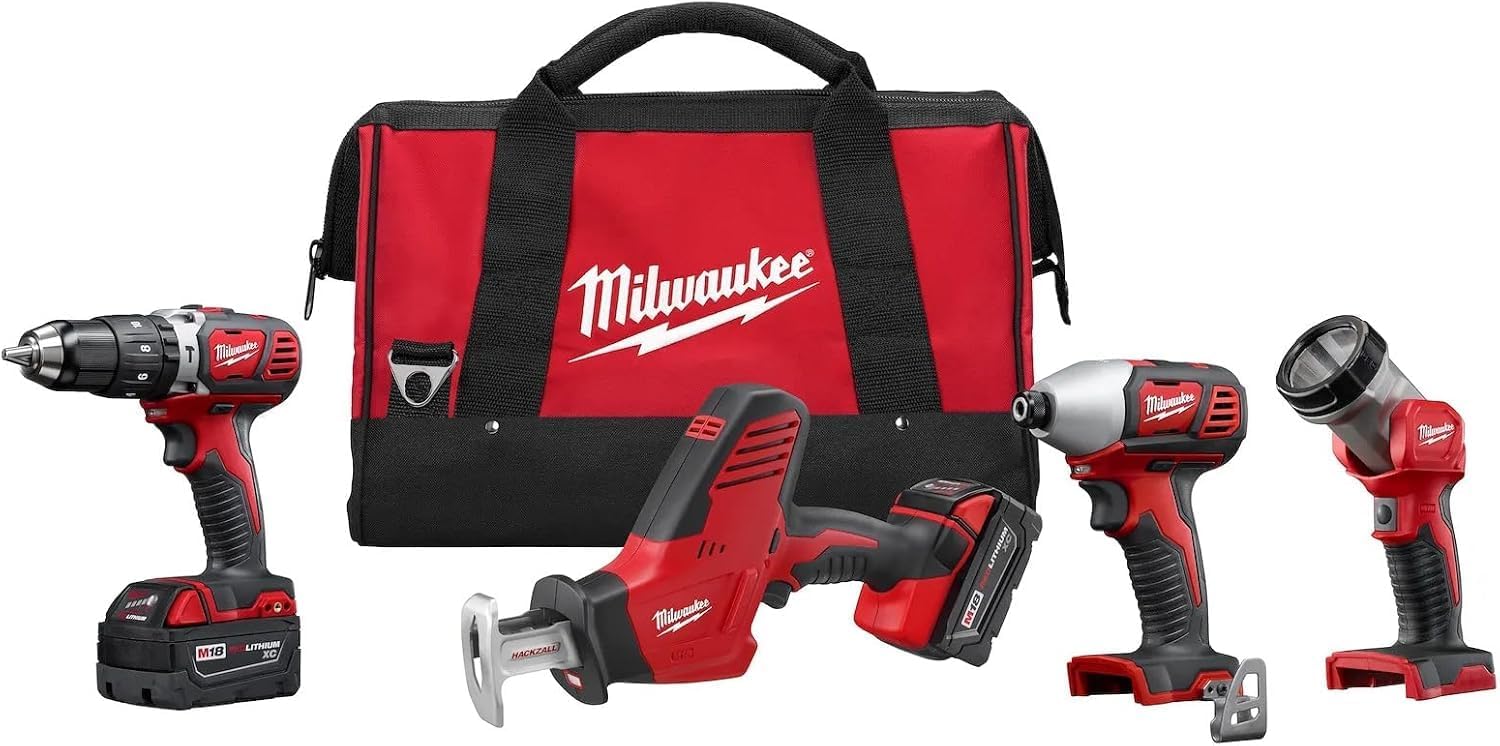 Milwaukee 2695-24 M18 Cordless Combo Compact Hammer Drill / Hackzall/ Hex Impact Driver/ M18 Led Work Light