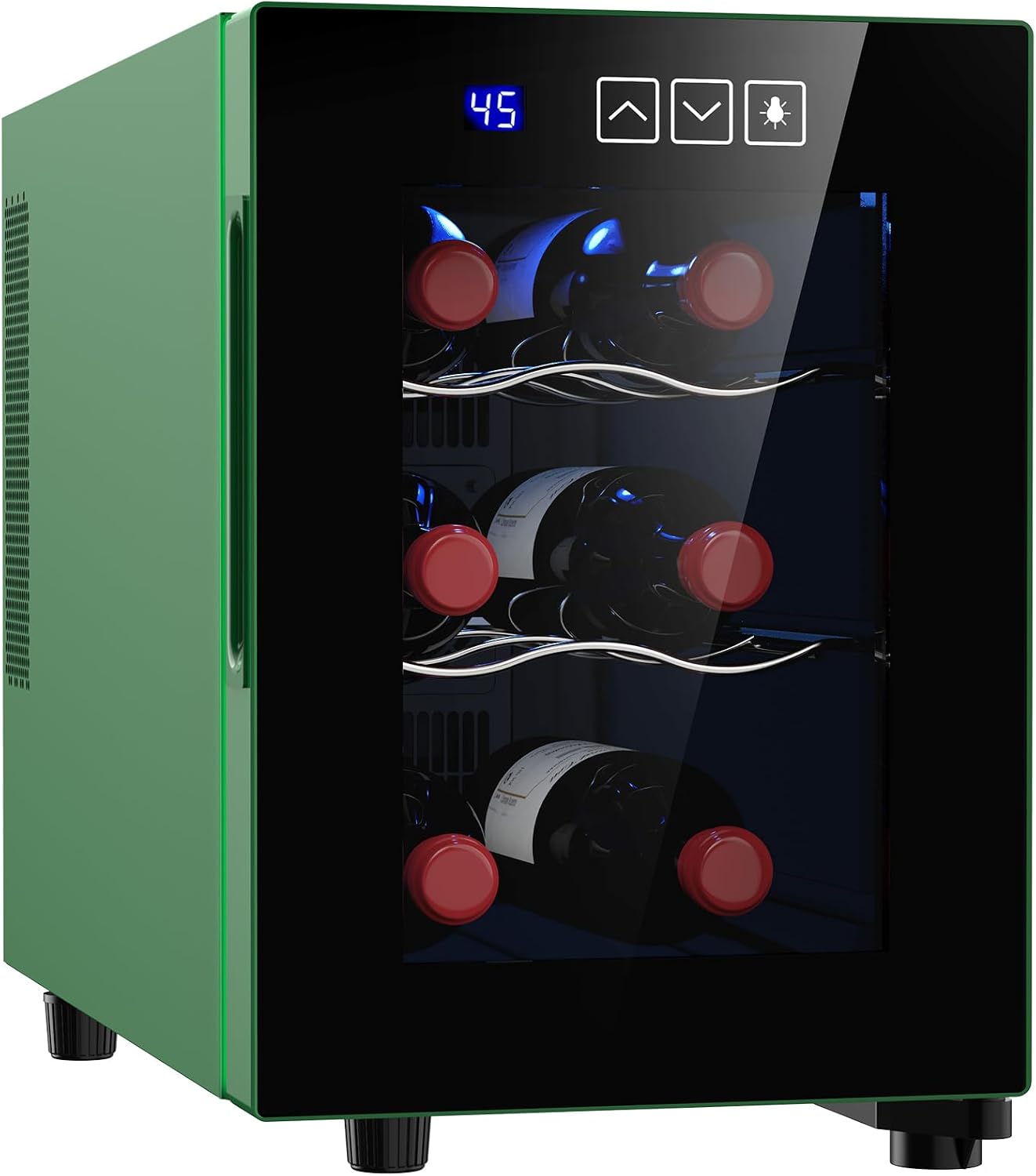 6 Bottle Wine Cooler, Freestanding Small Wine Fridge with 46-66℉ Digital Temperature Control Thermoelectric Wine Cooler, Countertop Wine Cooler for Wine Enthusiasts, 16L Wine Refrigerator(Green)