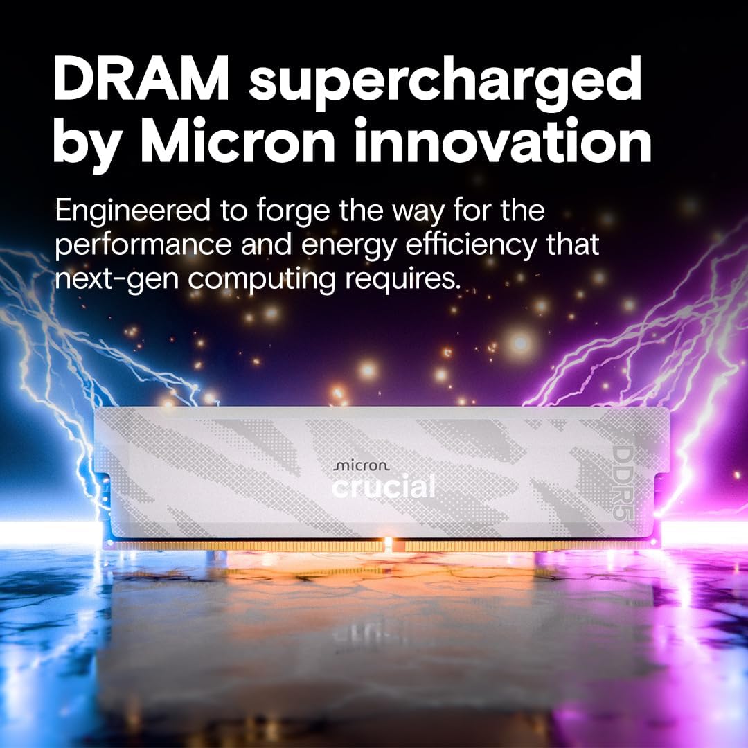 Crucial Pro DDR5 RAM 32GB Kit (2x16GB), 6400MHz CL32, Overclocking Desktop Gaming Memory, Intel XMP 3.0 & AMD Expo Compatible, White - CP2K16G64C32U5W