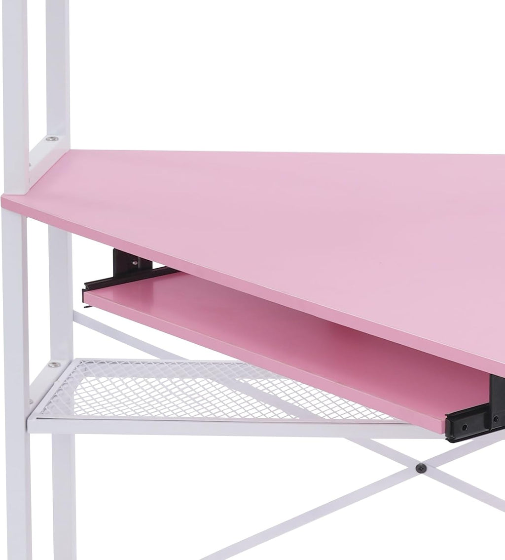Corner Small Desk for Small Space, 29.5'*29.5'*60' Corner Computer Desk with USB Ports Triangle Gaming Desk with with RGB LED Lighting for Home Office, Living Room, Bedroom (Pink)