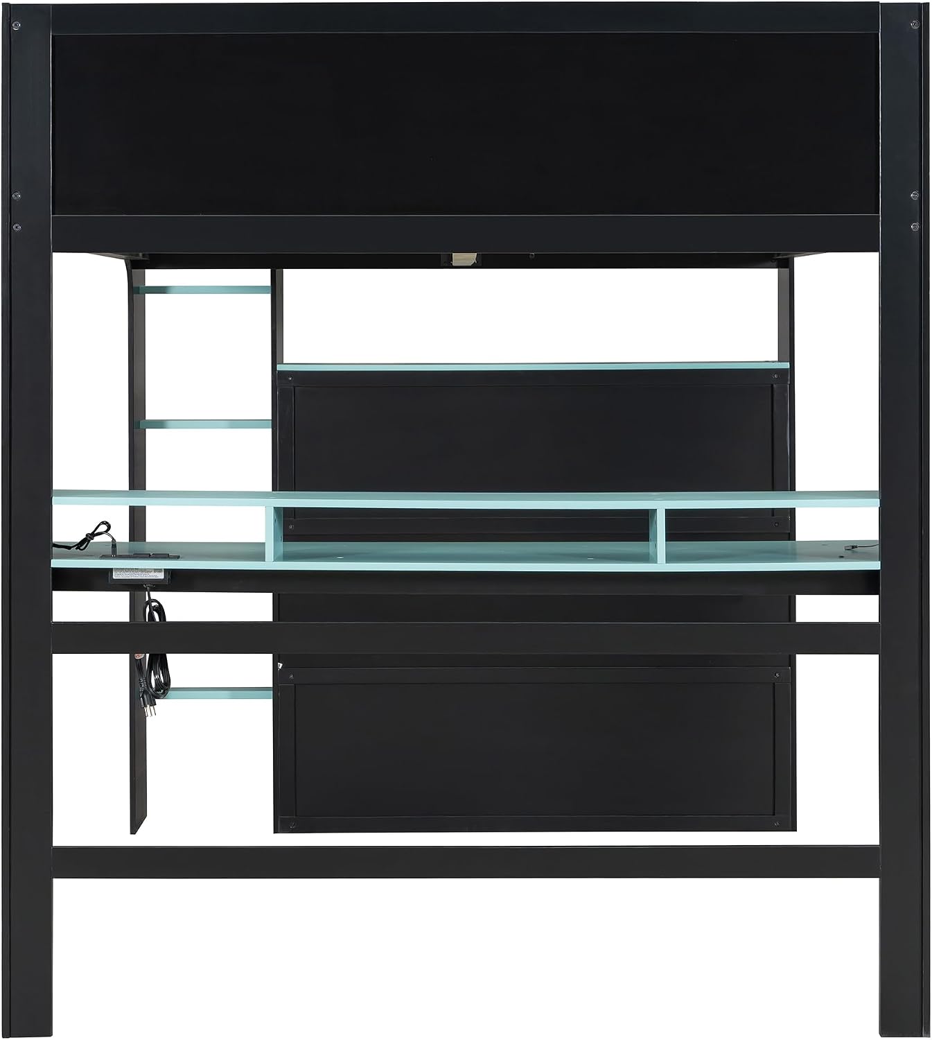 Full Size Gamer Loft Bed with Height-Adjustable Desk,Wardrobe,Ample Storage Space,and RGB Light, Wooden Bunk Bed for Gaming Setup (Cloud Blue/A1)