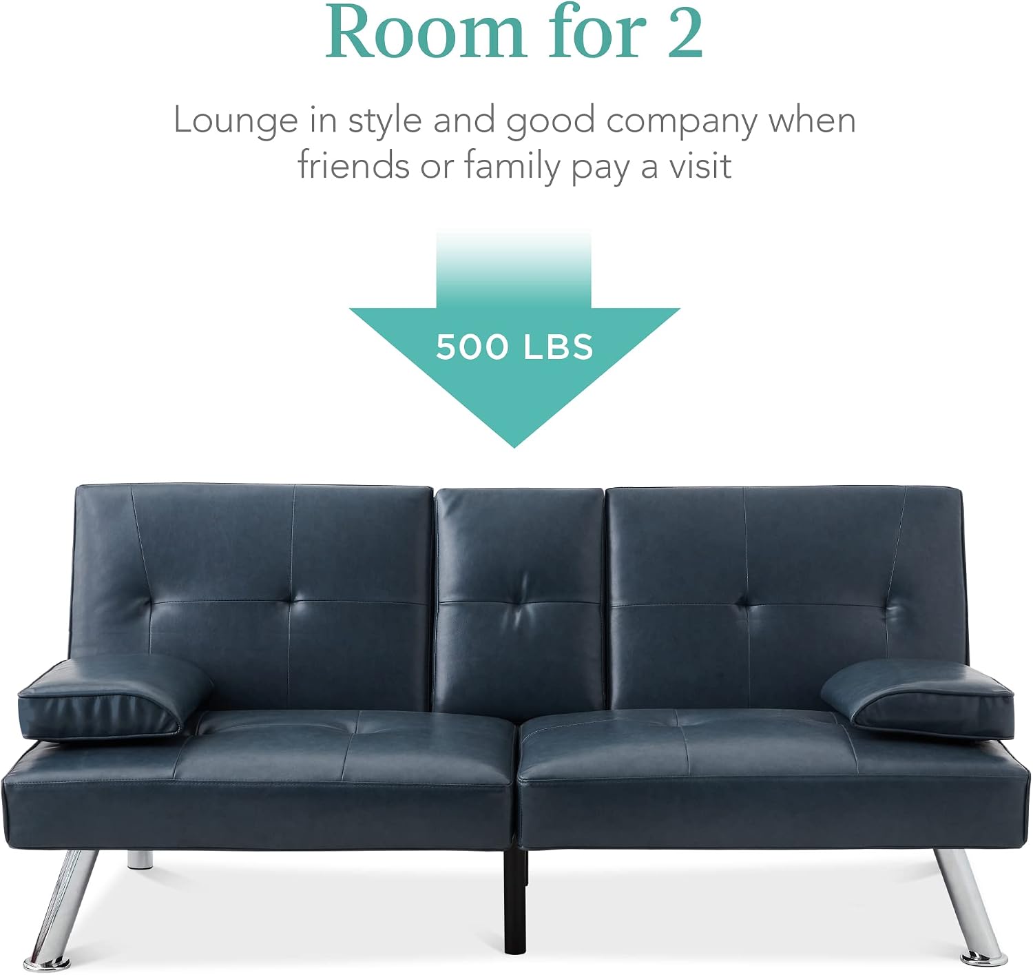 Best Choice Products Faux Leather Upholstered Modern Convertible Futon, Adjustable Folding Sofa Bed, Guest Bed w/Removable Armrests - Blue