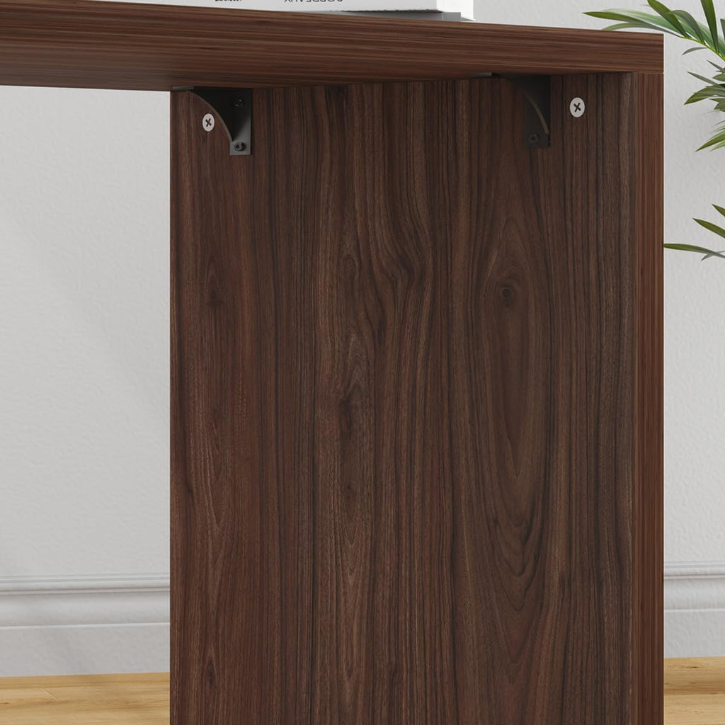 HSH Walnut Home Office Desk L Shaped with Drawers, Reversible Wood Computer Desk Table for Executive Work Writing Study Gaming, Rustic Corner L Desk with Storage Cabinet Shelves for Bedroom, 55 Inch