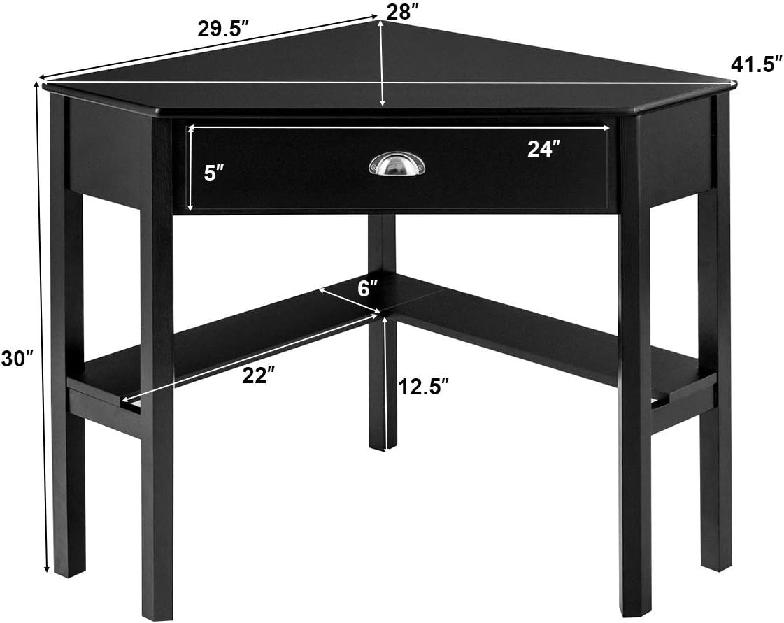 Tangkula Corner Desk, Corner Computer Desk with Drawer for Small Space, Small Corner Makeup Vanity Desk, 90 Degrees Triangle Corner Desk with Storage Shelves