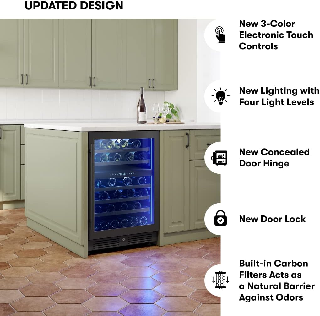 Zephyr Presrv 24' Wine Fridge Dual Zone Under Counter - Countertop Mini Wine Cooler Cellars Small Cabinet Wine Refrigerator Home Bar Chiller Freestanding with Glass Door Black, 45 Bottles 750ml