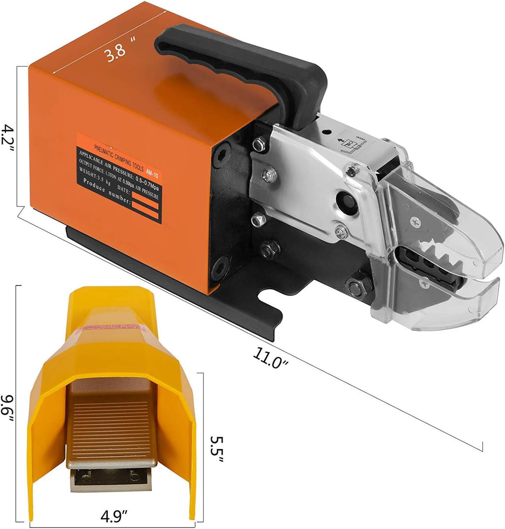 VEVOR Pneumatic Crimping Tool Am-10, Air Powered Wire Terminal Crimping Machine Crimping Up To 16mm2, Pneumatic Crimper Plier Machine with 10 Sets Of Dies for Many Kinds of Terminals