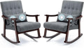 AVAWING Upholstered Rocking Chair Set of 2, Small Fabric Glider Rocker with 2-Point Massage Lumbar Pillow and Solid Wood Legs, for Bedroom and Living Room, Dark Grey