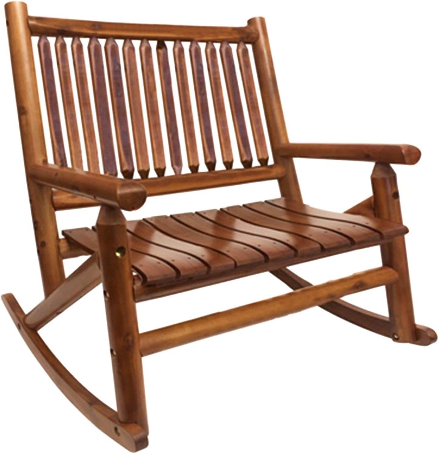 Leigh Country Double Porch Rocking Chair with Curved Seat Slats, Wide Seat, and Stained Finish for Lawn, Garden, and Patio Spaces, Honey