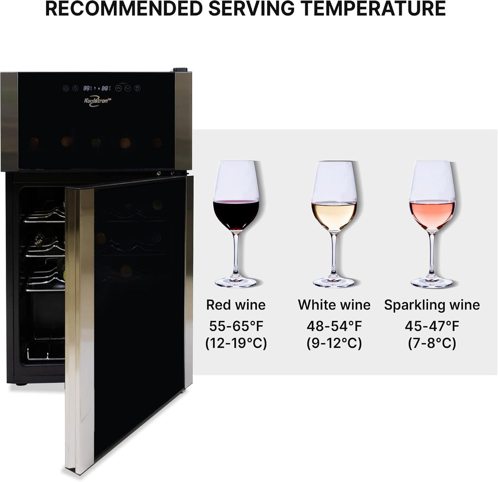 Koolatron 29 Bottle Dual Zone Wine Cooler, Black, 3 cu ft (86L) Compressor Wine Fridge, Freestanding Wine Cellar, Red, White, Sparkling Wine Storage in Home Bar, Kitchen, Apartment, Condo
