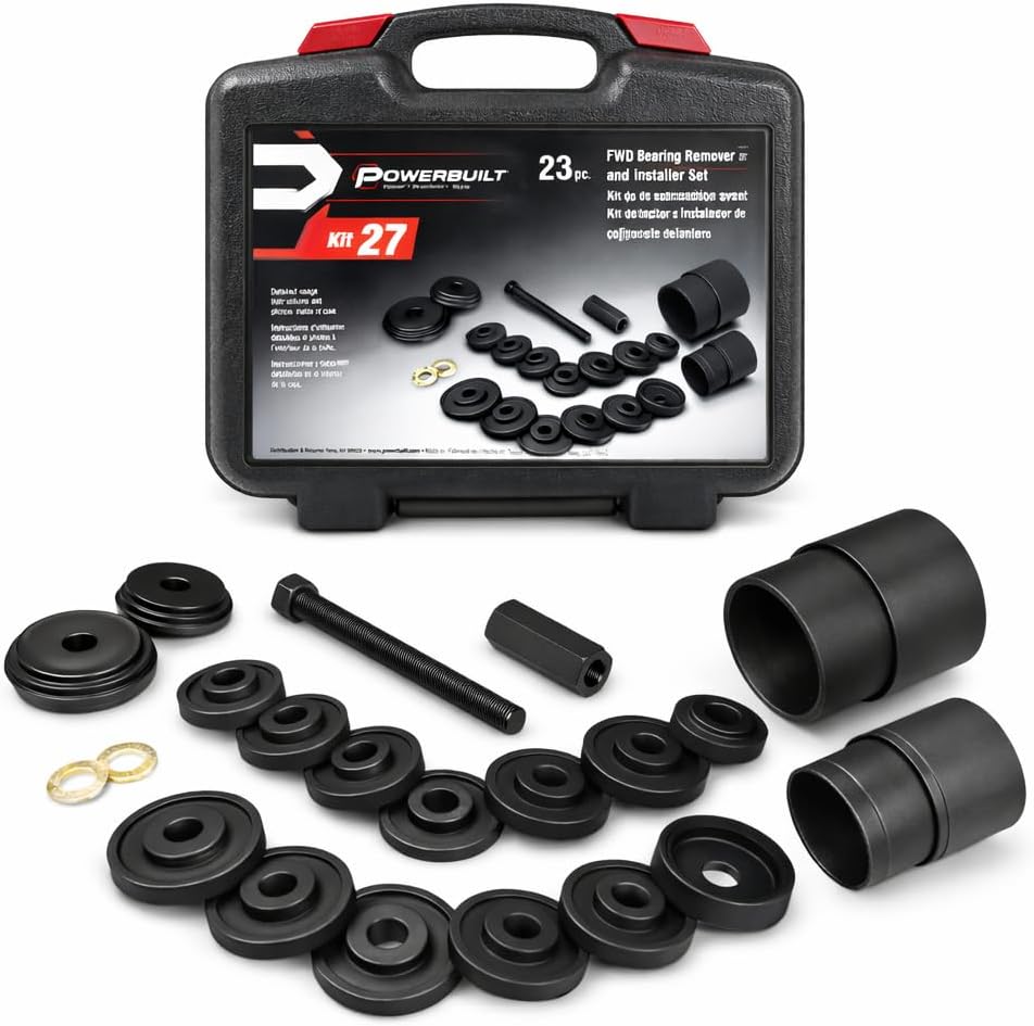 Powerbuilt Front Wheel Drive Bearing Removal and Installation Tool Set, Domestic and Import, 23 Piece Kit with Adapters - 648741