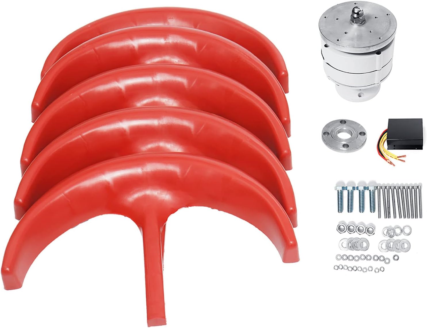 Efficient 3000W Vertical Wind Turbine Generator Kit, 12V 24V 48V 220V Lantern Vertical Wind Turbine Kit 5 Blade with Controller for Home (Red)