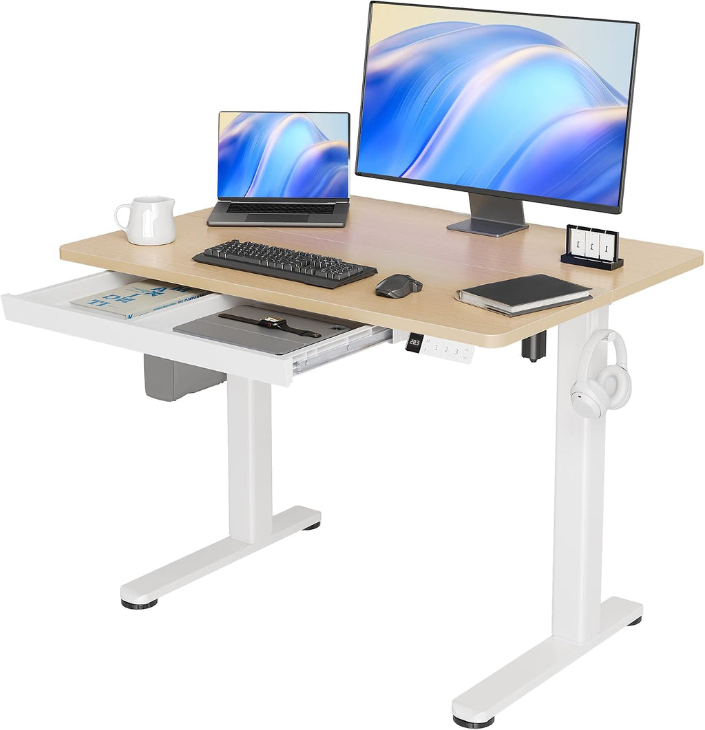 Claiks Standing Desk with Drawers, Stand Up Electric Standing Desk Adjustable Height, Sit Stand Desk Computer Workstation, 40 Inch, Nature