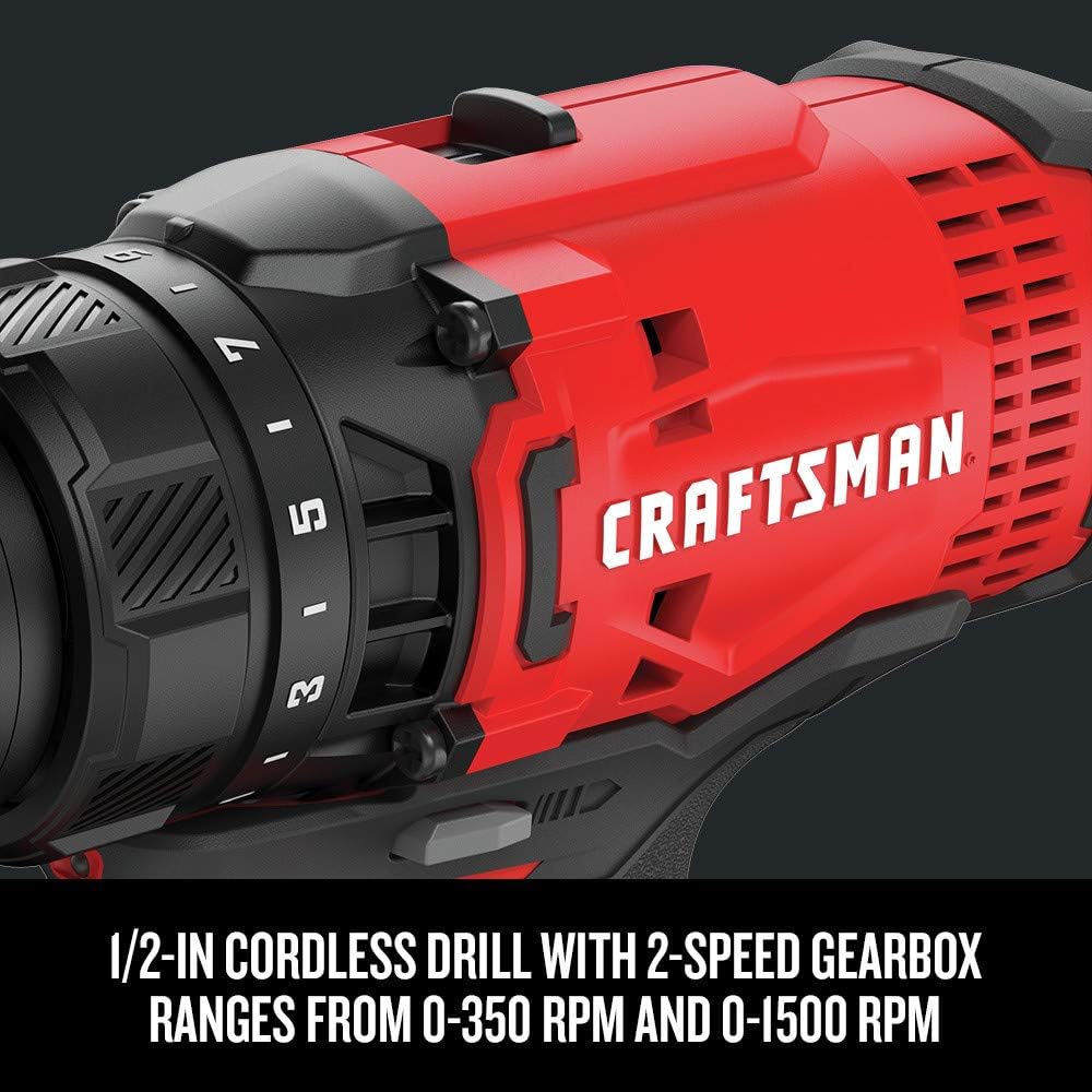 Craftsman CMCK200C2R 20V Variable Speed Lithium-Ion 1/2 in. Cordless Drill Driver and 1/4 in. Impact Driver Combo Kit (1.3 Ah) (Renewed)