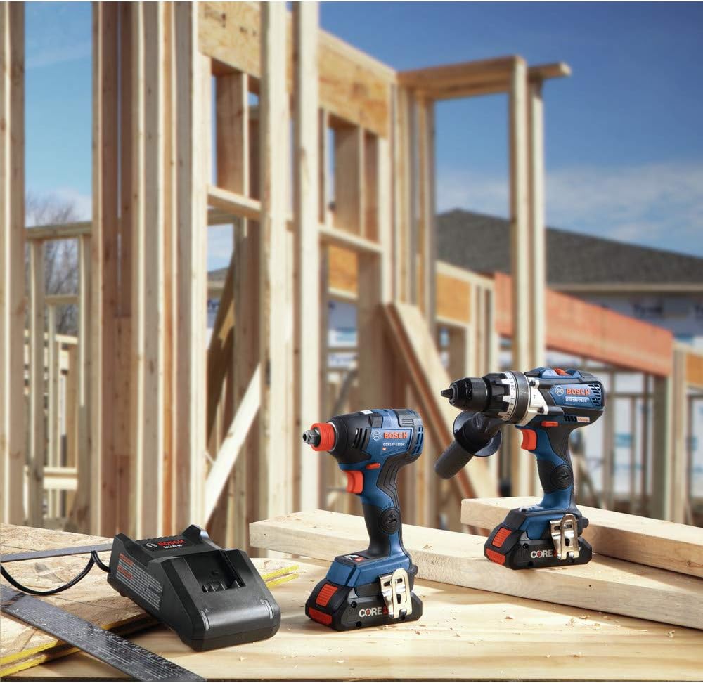 BOSCH GXL18V-224B25 18V 2-Tool Combo Kit with Connected 1/4 In. and 1/2 In. Two-In-One Bit/Socket Impact Driver and Brute Tough 1/2 In. Hammer Drill/Driver (Renewed)