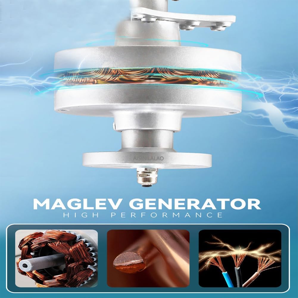 New Energy Outdoor Vertical Wind Turbine Generator Kit, 3000W 12V 24V 48V Low Noise Energy Generator with Controller Low Wind Speed Start Rooftop Wind Turbine