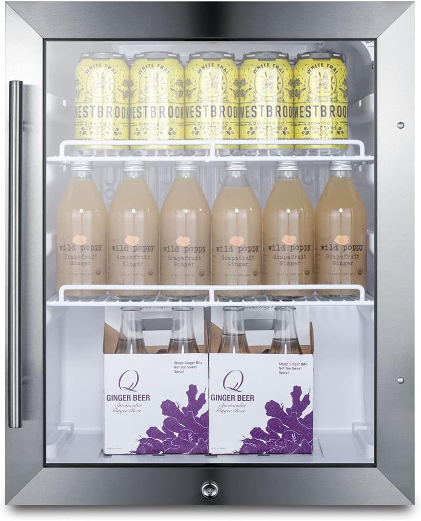 Summit Appliance SCR314L Compact Beverage Center; 2.1 cu.ft; Automatic Defrost; Interior LED Light; Adjustable Thermostat; Sealed Back Front Lock