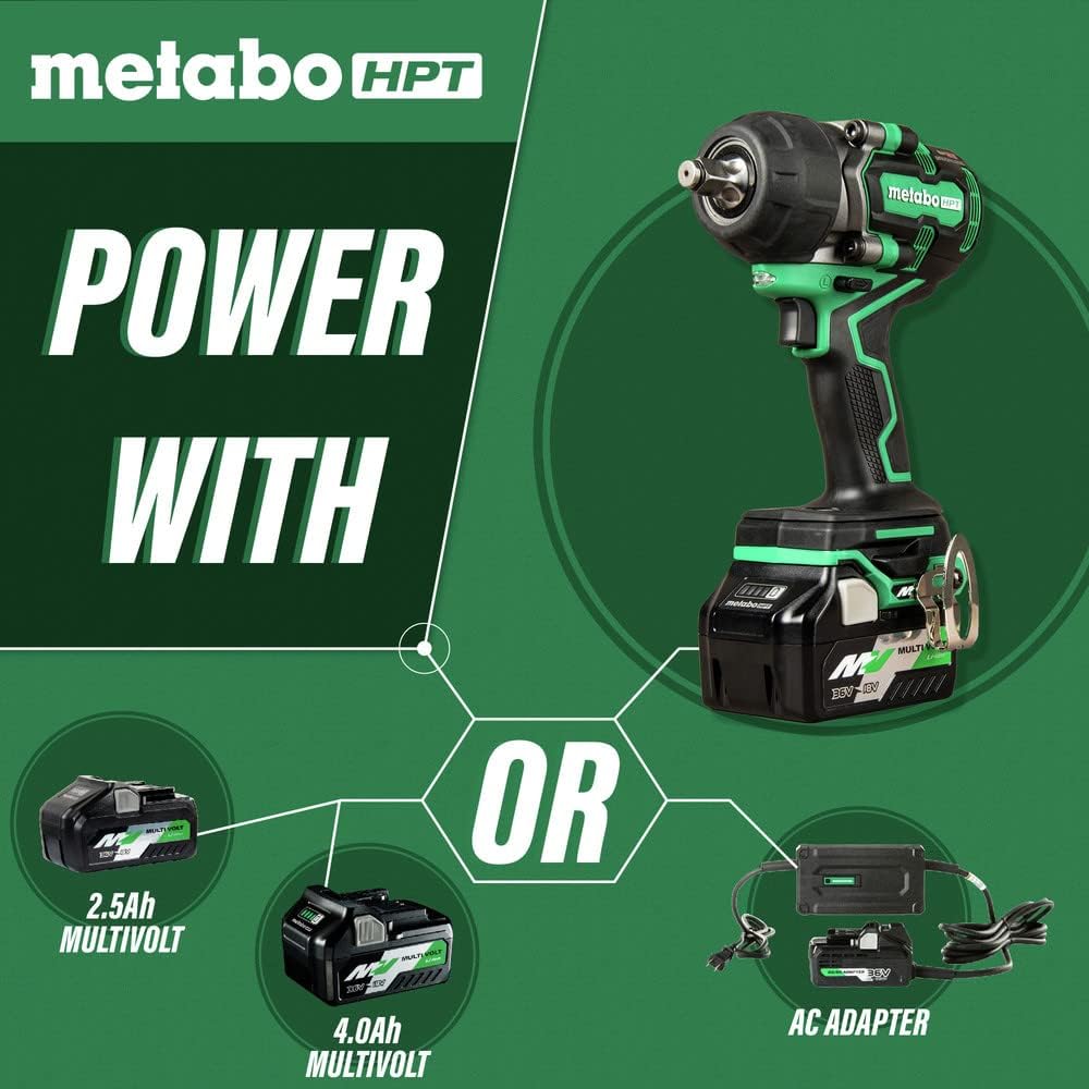 Metabo HPT 36V MultiVolt 1/2 Inch Mid-Torque Impact Wrench Kit, High Performance Cordless Impact Wrench with Case, 2 Lithium-Ion Batteries and Rapid Charger, Compact Lightweight Power Tool, WR36DE