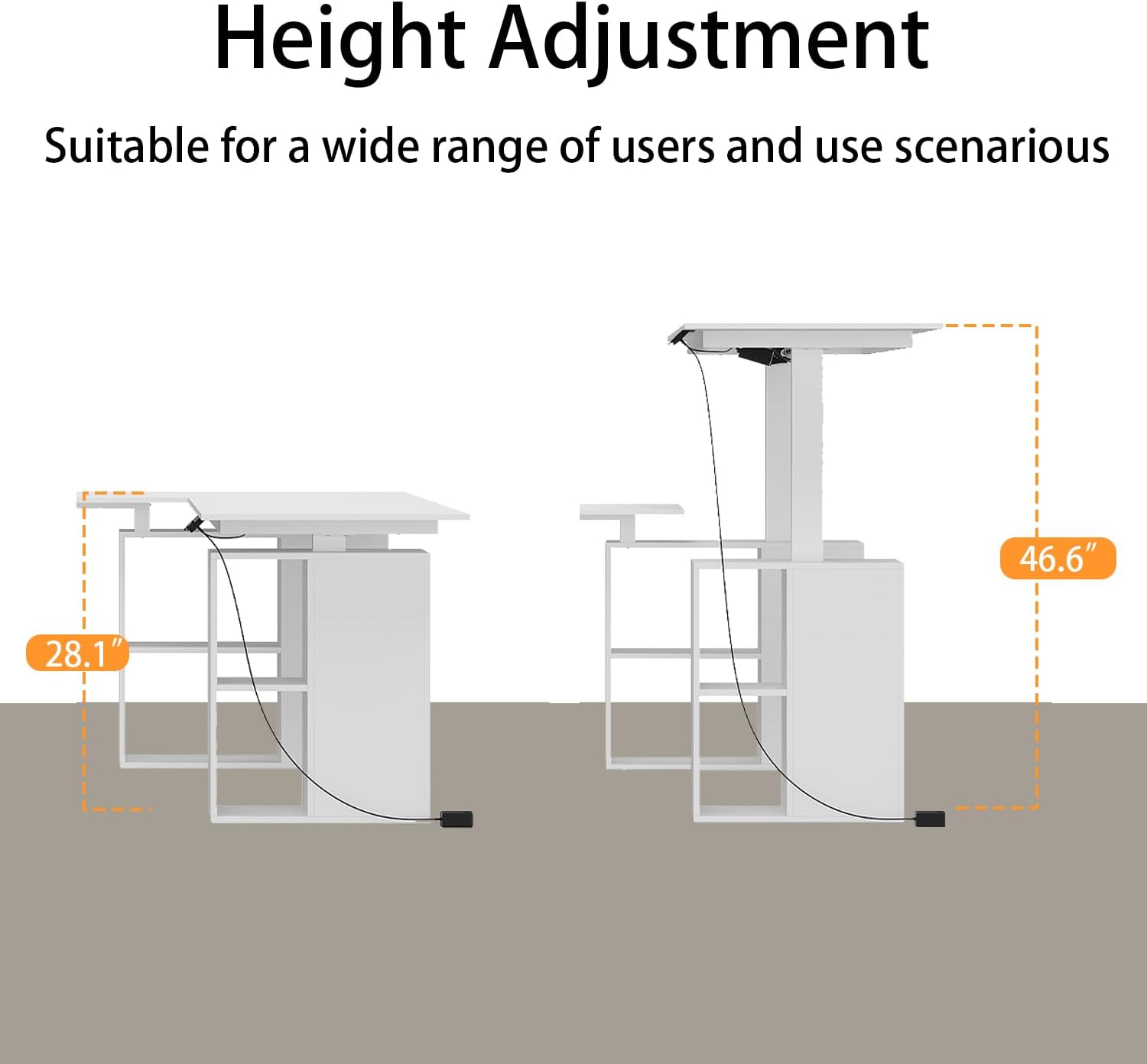 63' W Height Adjustable Standing Desk with Drawers & Cabinet, Electric Stand up Desk with Storage, C Shaped Home Office Table Corner Computer Workstation, White (28.1'-46.6' H)