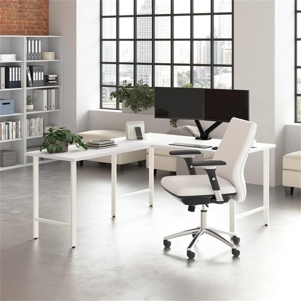 Bush Business Furniture Hustle 60W x 30D L Shaped Computer Desk with Metal Legs in White, Modular Corner Table for Home and Professional Office