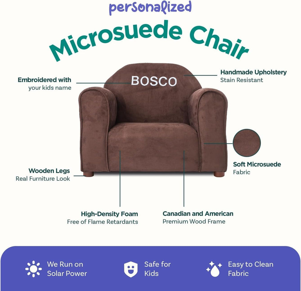 Keet Personalized Toddler Chair, Customize with Name, Soft Microsuede Upholstery, Embroidered Kids Armchair, Sturdy Wooden Frame, Easy to Clean, Ages 2–5, Gift-Ready Toddler Chair for Playrooms.