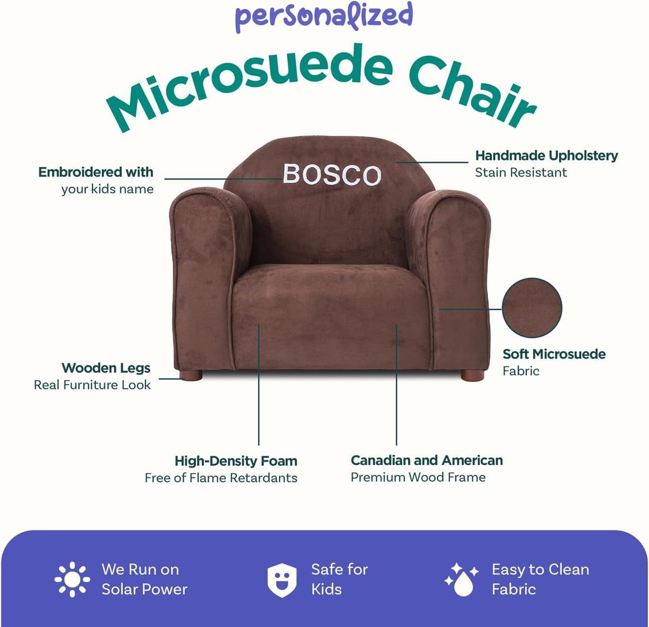Keet Personalized Toddler Chair, Customize with Name, Soft Microsuede Upholstery, Embroidered Kids Armchair, Sturdy Wooden Frame, Easy to Clean, Ages 2–5, Gift-Ready Toddler Chair for Playrooms.