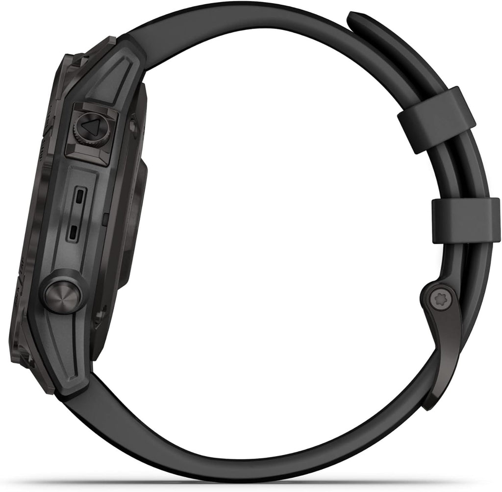 Garmin 010-02540-34 Fenix 7 Sapphire Solar, Adventure smartwatch, Solar Charging Capabilities, Rugged Outdoor GPS Watch, Touchscreen, Health and Wellness Features, Black DLC Titanium with Black Band