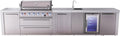 Mont Alpi Premium 157' Deluxe Stainless Steel Outdoor Kitchen Island with Refrigerator + Beverage Center Faucet & Sink + 44'W 6-Burner BBQ Gas Grill + Granite Countertops + Storage Cabinets & Drawers