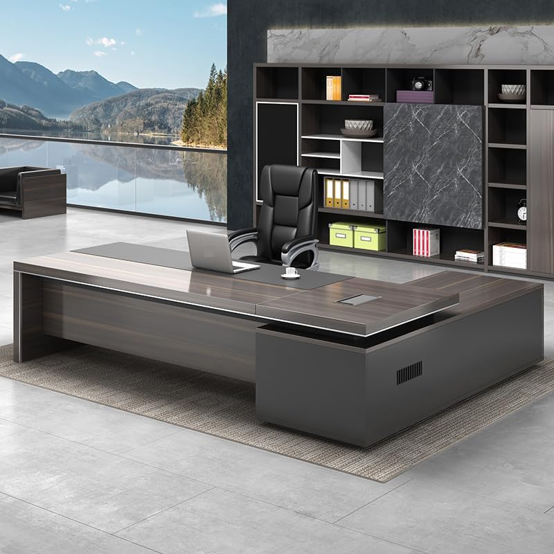 LITFAD Modern Office Computer Desk with Side Storage, CPU Stand and Cord Management, L-Shape Writing Desk Boss Table Home Office Furniture - 71' L x 63' W x 30' H