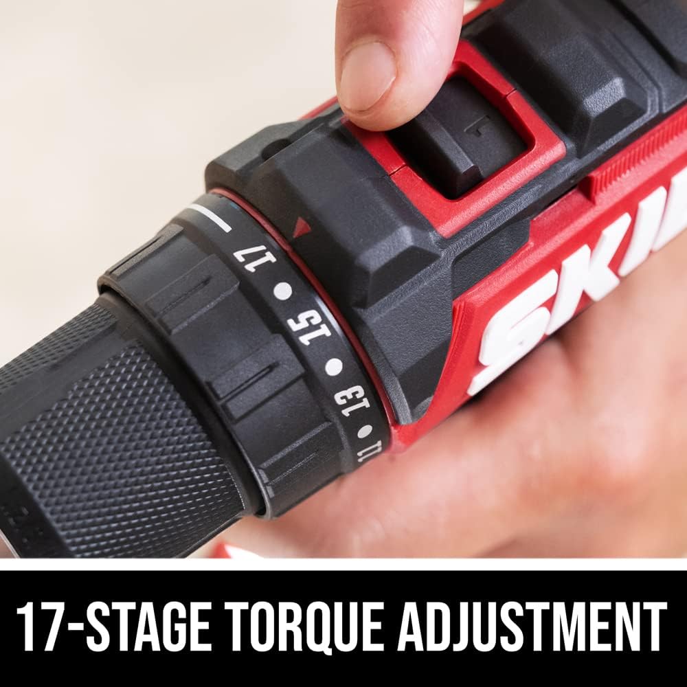 SKIL PWR CORE 20 Brushless 20V Compact Variable-Speed Drill Driver Kit with 1/2-Inch Single-Sleeve, Keyless Ratcheting Chuck & LED Worklight, Includes 2.0Ah Battery and PWR Jump Charger - DL6293B-10