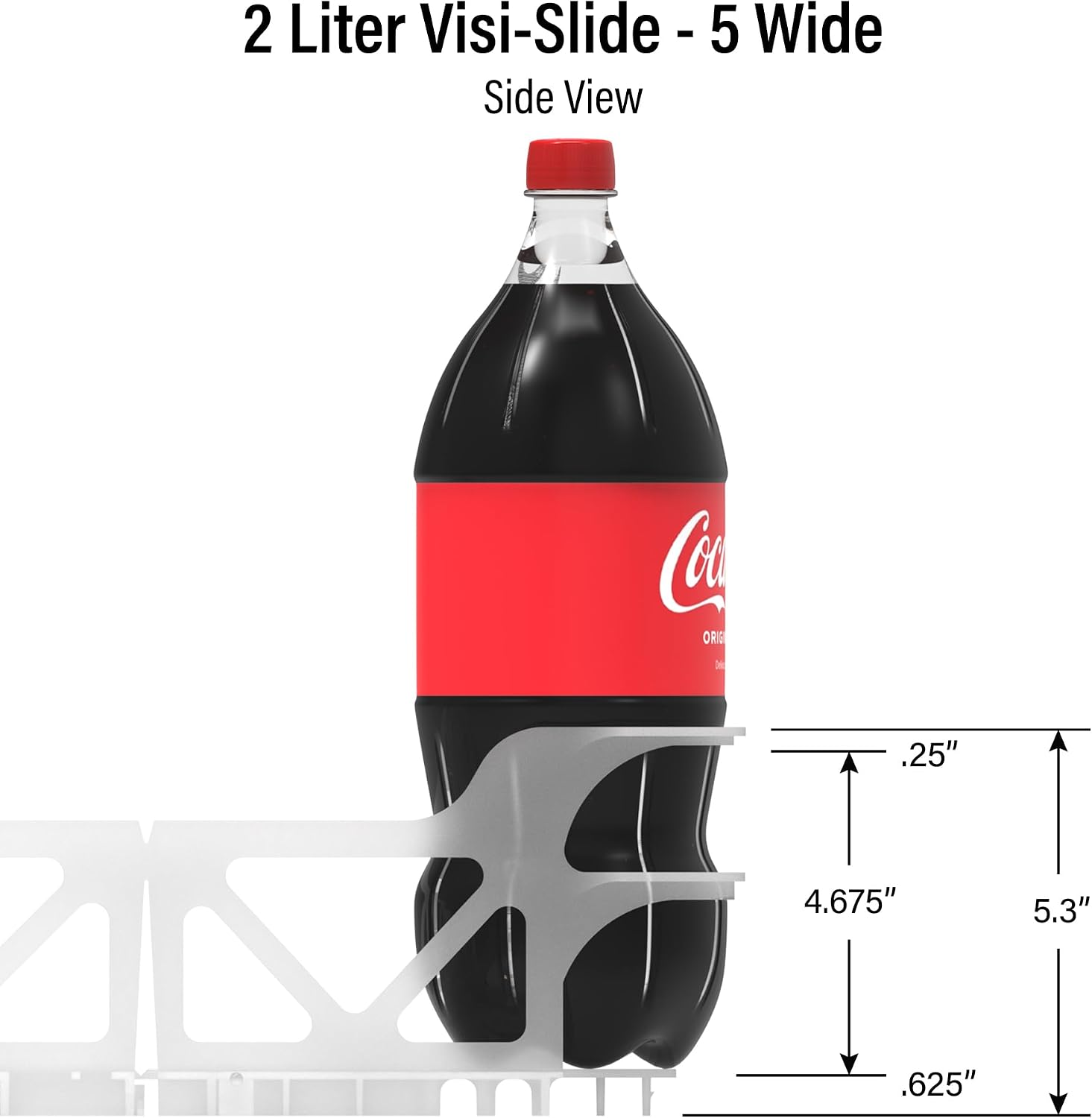 Visi-Slide 2Liter, 5 wide Soda Beverage Dispenser - Gravity Fed Glide for Angled Shelves for Coolers, Commercial Refrigerators, Cold Vaults (Pack of 6) Drink Organizer for Cans, Bottles and More