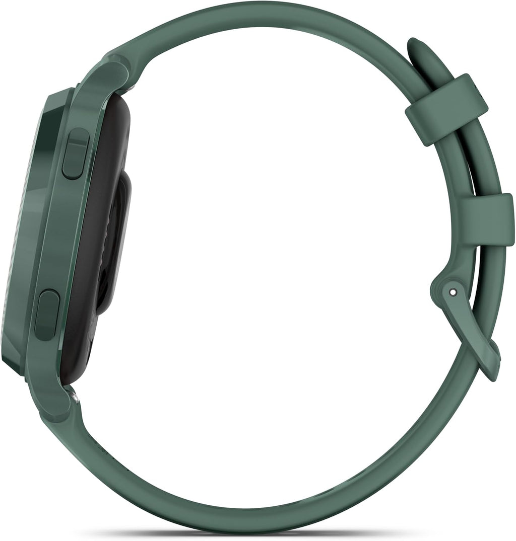 Garmin Lily 2 Active, Jasper Green with Jasper Green Silicone Band, Smartwatch, Built-in GPS, Hidden Display, Patterned Lens, Up to 9 Days Battery Life w White Earbuds Bundle