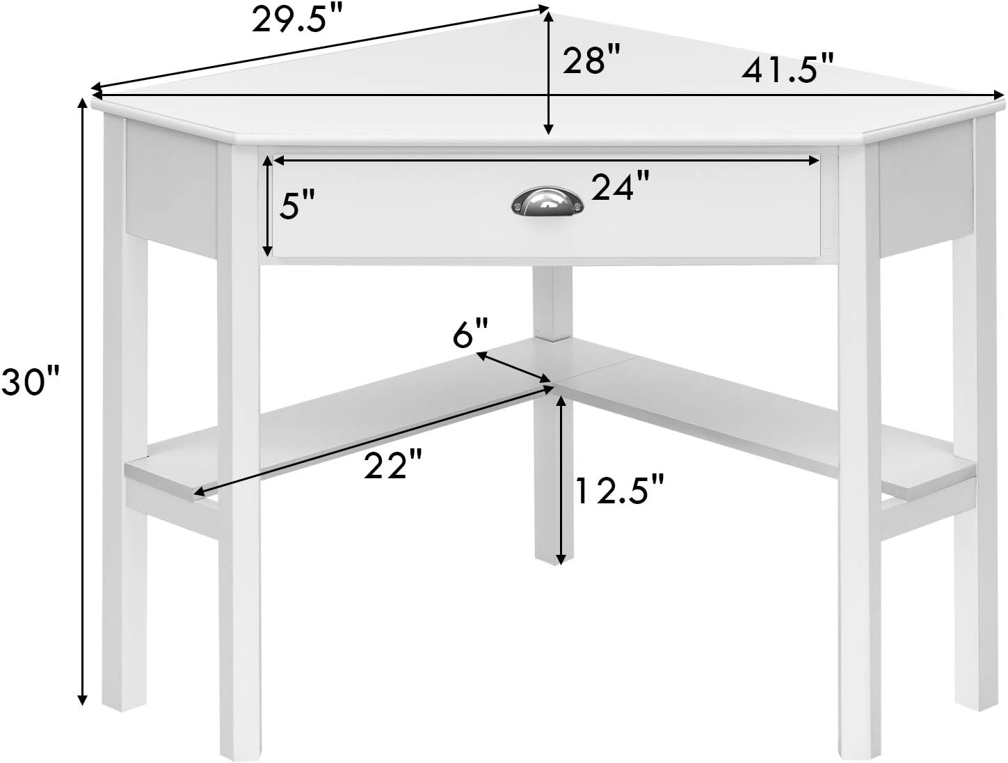 Tangkula White Corner Desk with Drawer, Storage Shelves for Computer, Makeup Vanity Desk for Small Space, 90 Degrees Triangle Desk