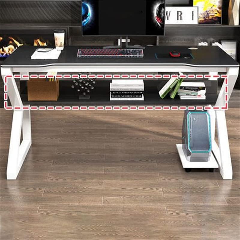 LAKIQ Small Space Manufactured Wood Computer Desktop Table with Storage Shelf K-Shaped Gaming Desk Rectangular Home Office Working Writing Table - Table Only(Black,31.5' L x 19.7' W x 29.5' H)