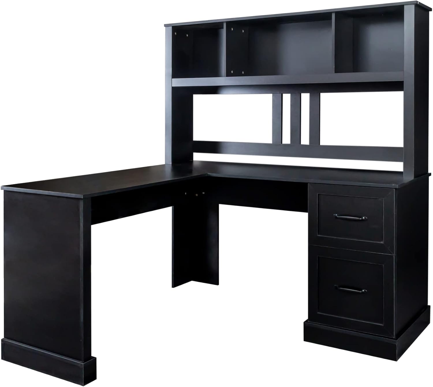 Bellemave L Shaped Computer Desk with Hutch, Home Office Desk with Drawers and Bookshelf, Corner Desk, Study Table Writing Desk with Storage, Easy Assemble, Antiqued Black