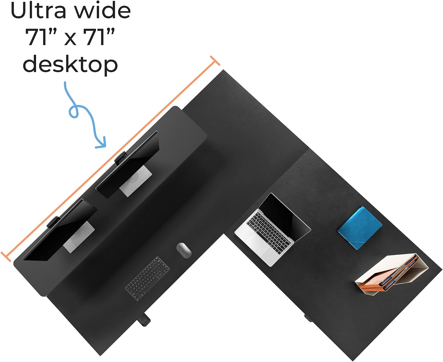 Stand Steady Tranzendesk Power | Extra Large 71 Inch Electric L-Shaped Standing Desk | Giant Corner Stand Up Desk & Sit Stand Workstation| Ergonomic Computer Desk Fits 4 Monitors (Black/71in)