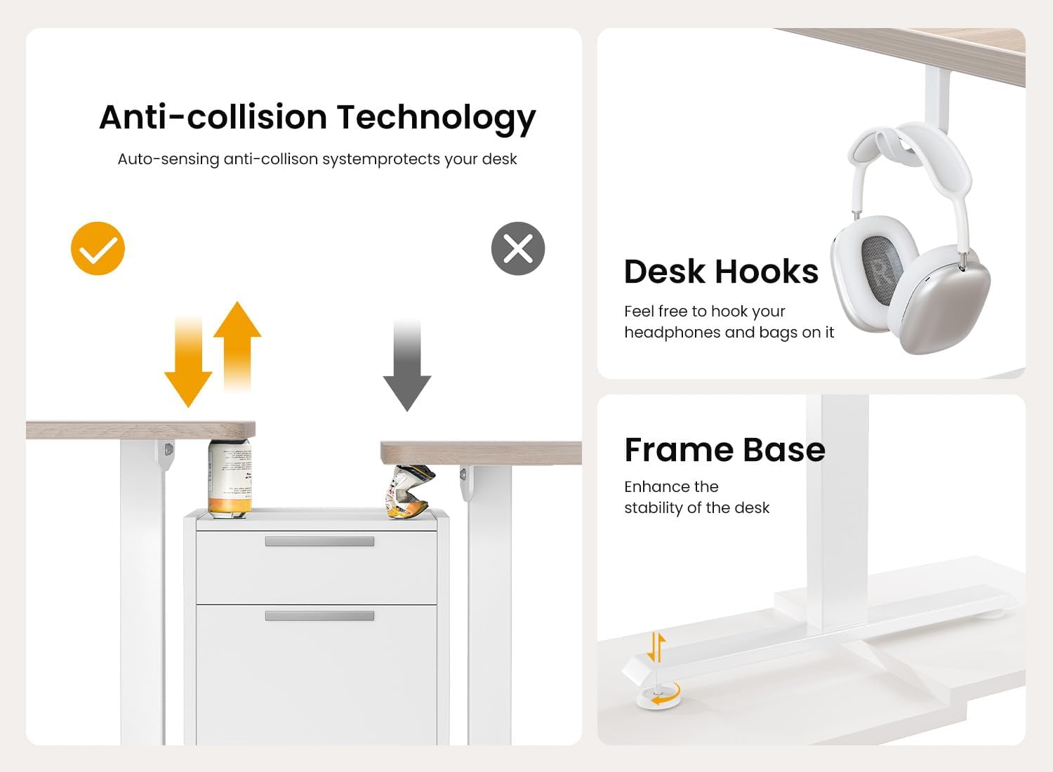 BANTI 55 × 28 Inches Standing Desk, Ergonomic, Electric Height Adjustable, Sit and Stand Up, Computer Office Desk with Splice Board, White Frame/Maple Top