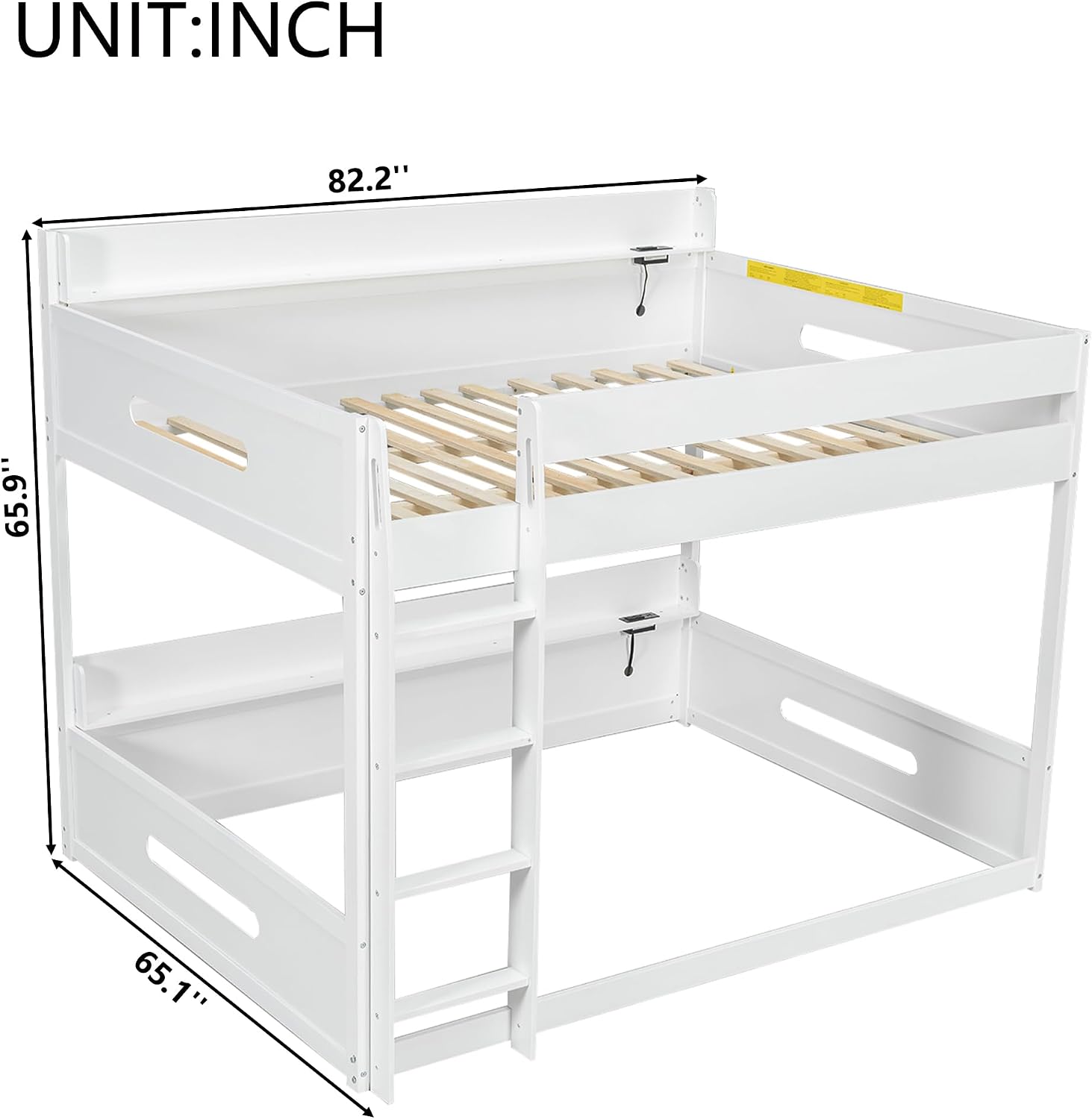 Queen Over Queen Bunk Bed with Storage Shelves and USB Ports,Solid Pine Wood Space-Saving Design for Kids/Adults (White-Q)